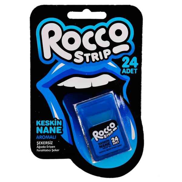 Rocco Strip Keskin Nane Aromalı Şekersiz Ağızda Eriyen Ferahlatıcı Şeker 18 g